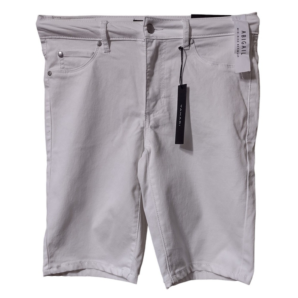 Tahari Shorts Women's White Bermuda Abigail Mid Rise 6/28 Logo 2 Back Pockets
